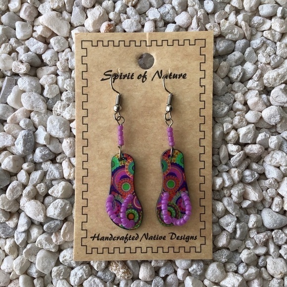 NEW Flip Flop Earrings PURPLE MANDALA French Wire Pierced Spirit of Nature Drop - Picture 3 of 6